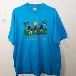 Vintage Singke Stitch Bahamas Short Sleeve Shirt Men's Blue Size 2XL